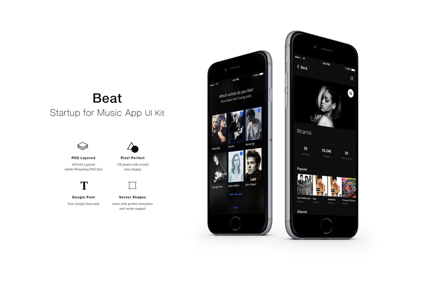 在线音乐听歌APP应用UI设计套件 Beat Music App UI Kit插图