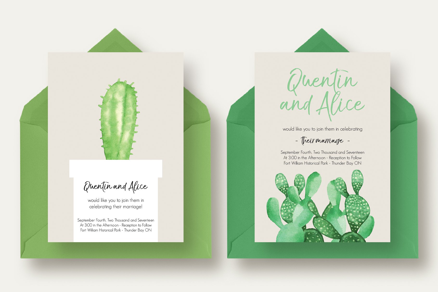 绿色仙人掌婚礼邀请函套装 Cactus Wedding Suite插图(4)
