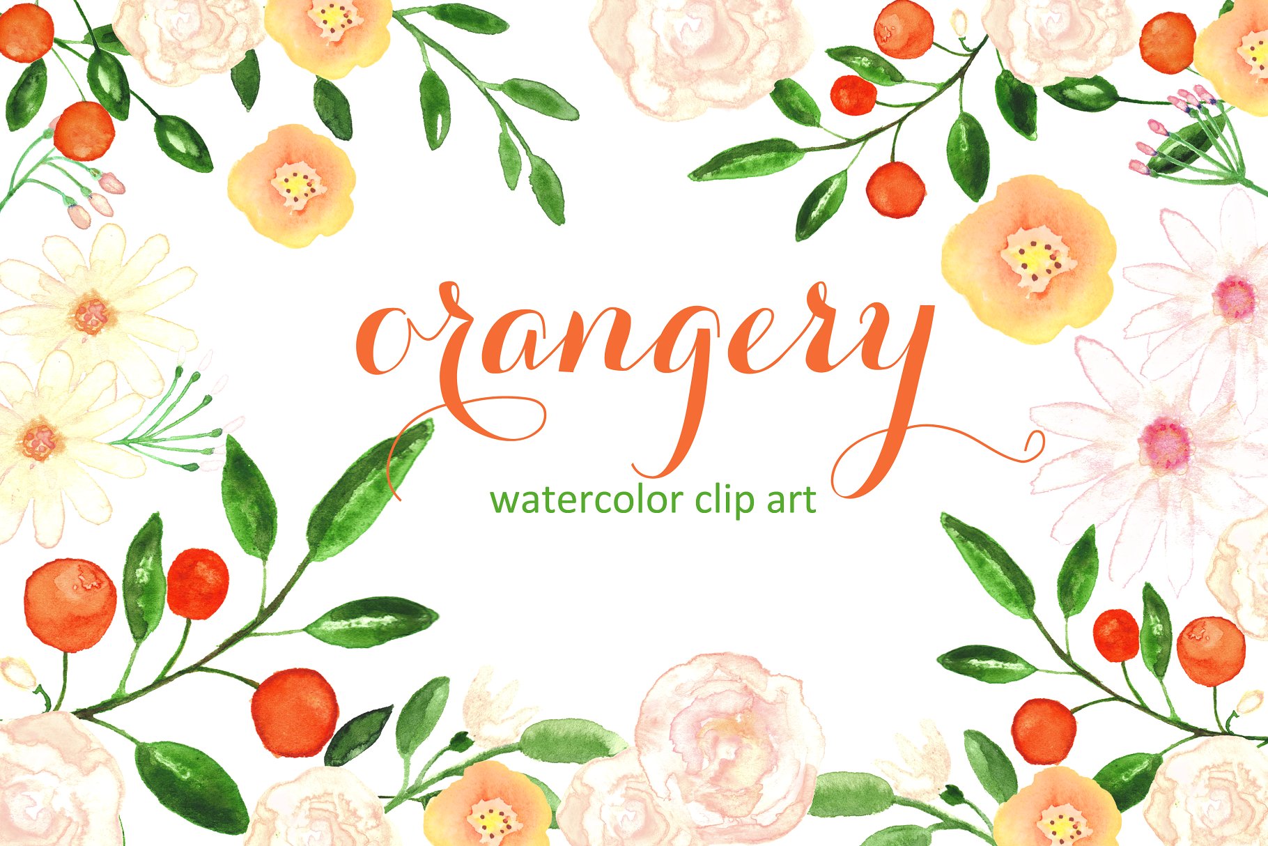 橘园水彩剪贴画素材 Orangery. Watercolor clipart.插图