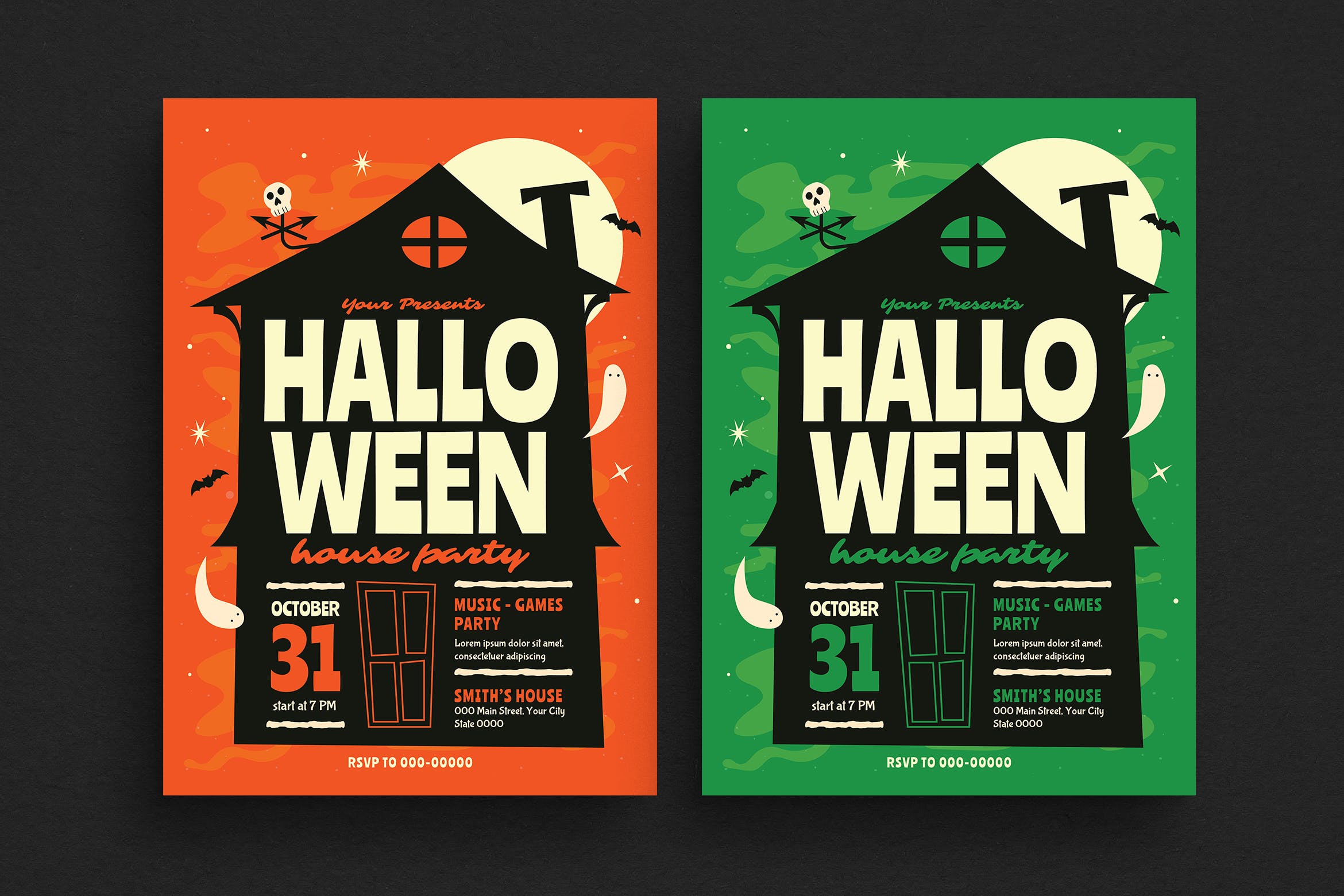万圣节鬼屋派对活动海报设计模板 Halloween House Party Event Flyer插图