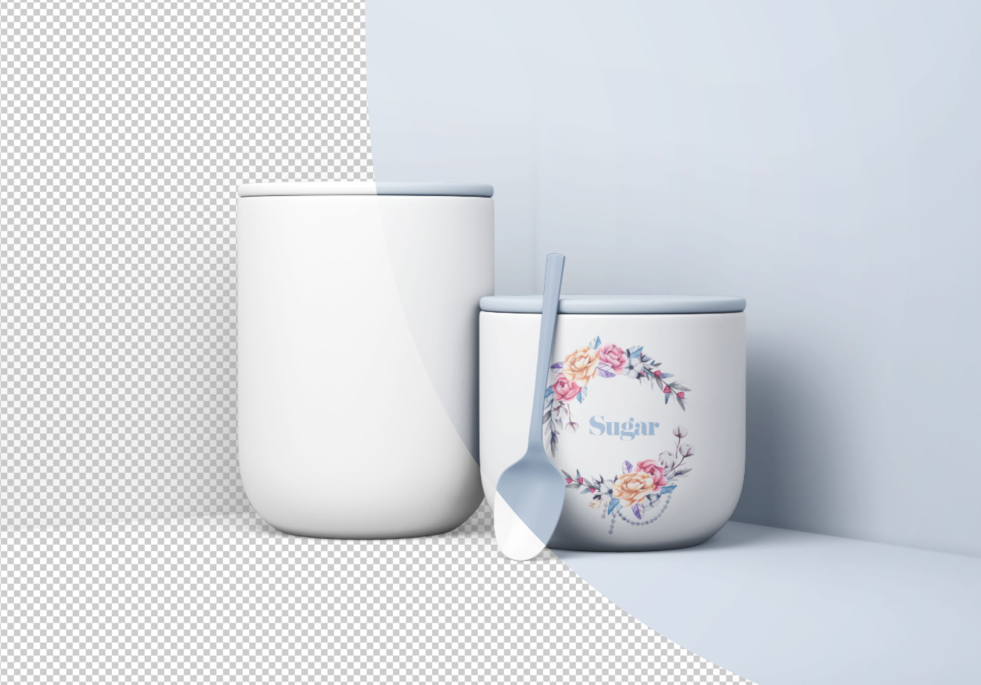 极简主义风食品储存罐样机模板 Minimal Jars with Spoon Mockup插图(2)