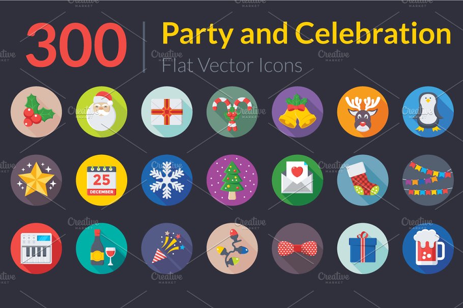 300个活动派对和庆典图标  300 Flat Party and Celebration Icons插图