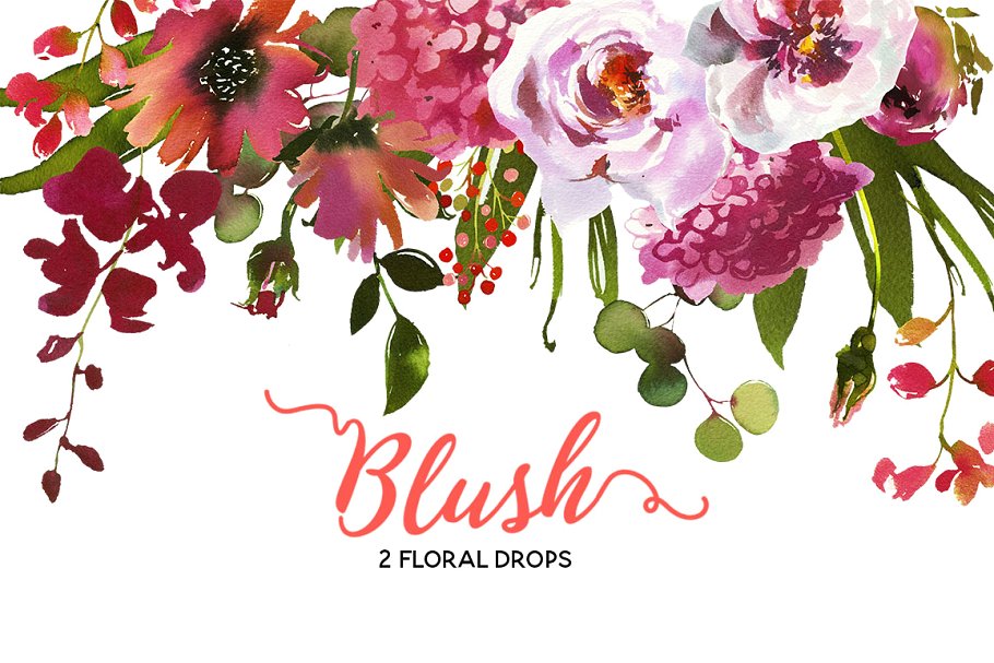 粉红珊瑚水彩花卉 Blush Pink Coral Watercolor Flowers插图(3)