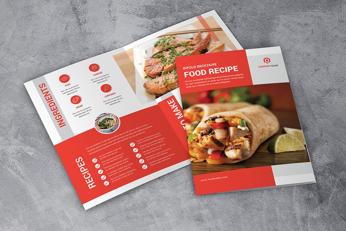 双折页美味食品宣传册INDD设计模板 Bifold food Brochure插图