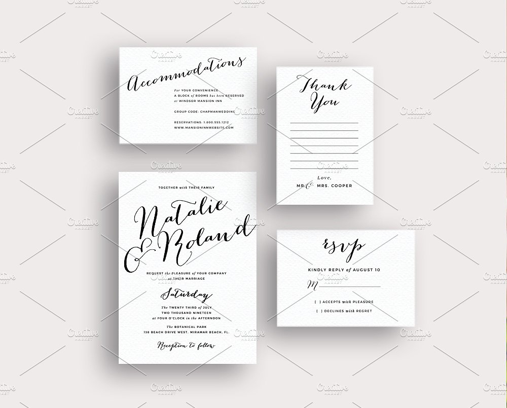 简约文字排版婚礼邀请函设计模板 Typography script wedding invite set插图(1)