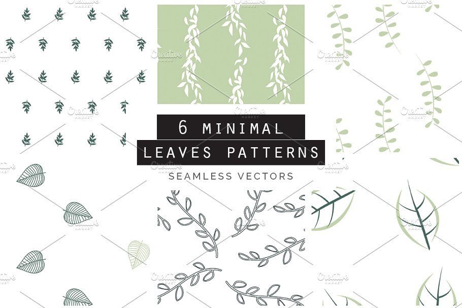 各种不同类型树叶无缝图案纹理 Leaves Seamless Patterns Collection插图(1)