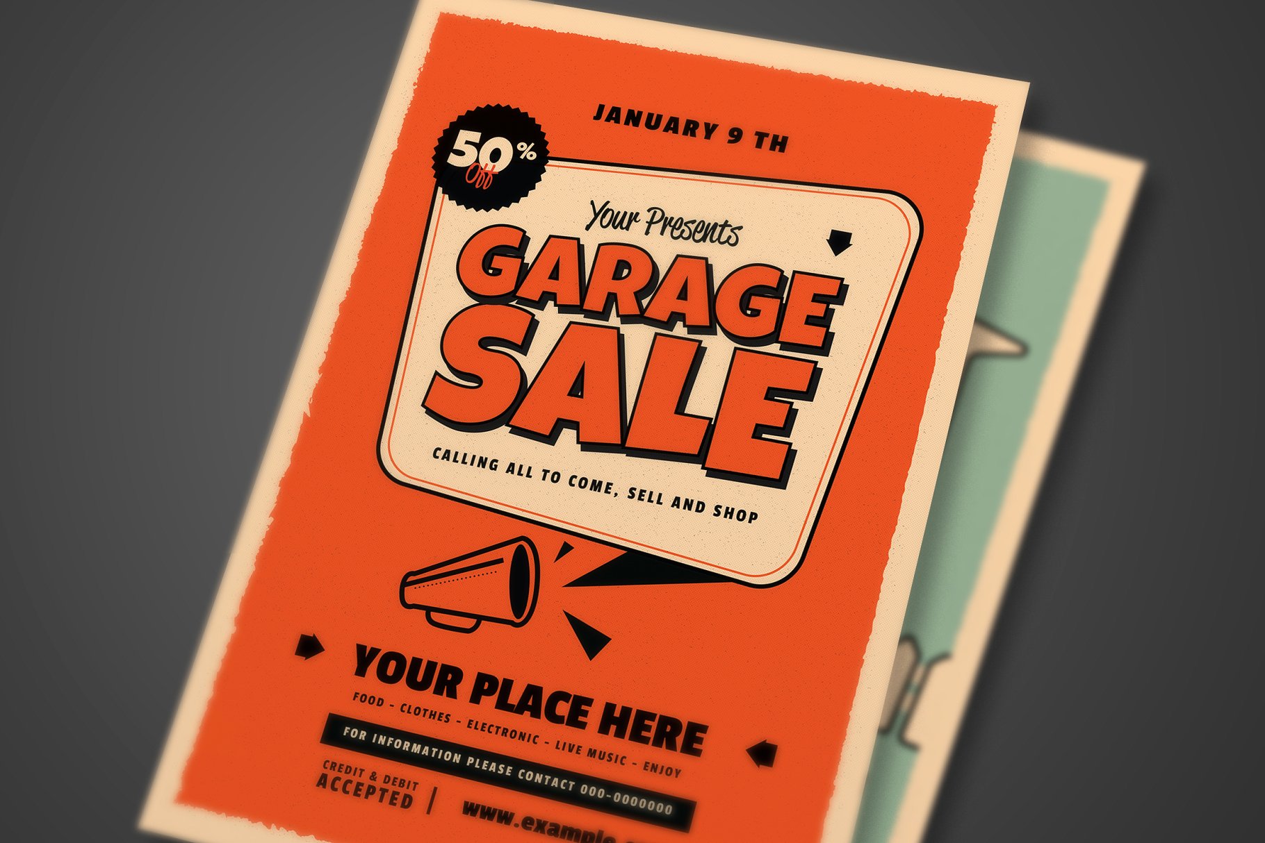 复古汽车销售活动促销广告模板 Retro Garage Sale Event Flyer插图(3)