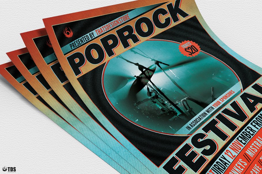 流行摇滚音乐节传单PSD模板v1 Pop Rock Festival Flyer PSD V1插图(4)