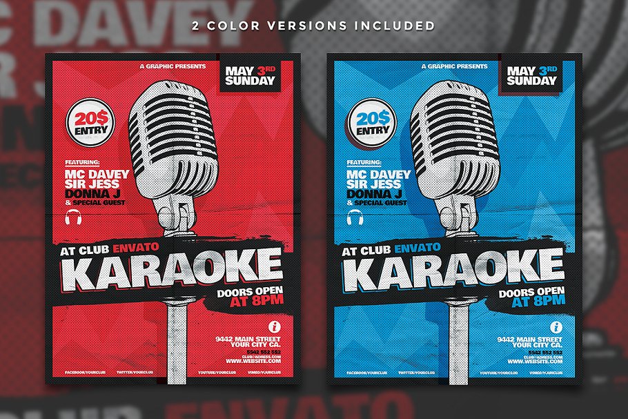 卡拉OK音乐主题传单模板 Karaoke Flyer Template插图(1)