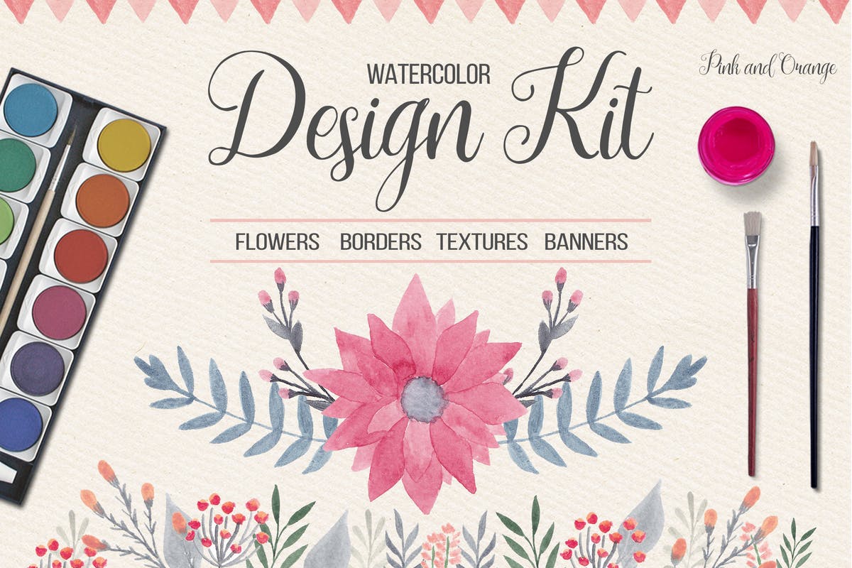 水彩花卉/植物元素设计套装 Watercolor Floral Design Kit插图