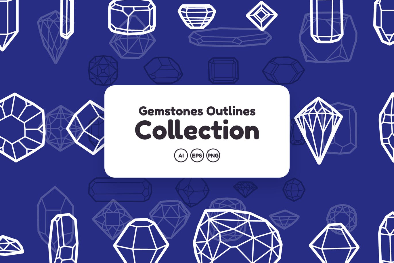 50+宝石钻石轮廓线几何图形矢量背景图素材 Gemstones Outlines Collection插图