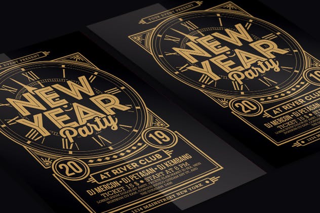2019新年主题黑金设计风格海报设计模板 New Year Party 2019插图(2)