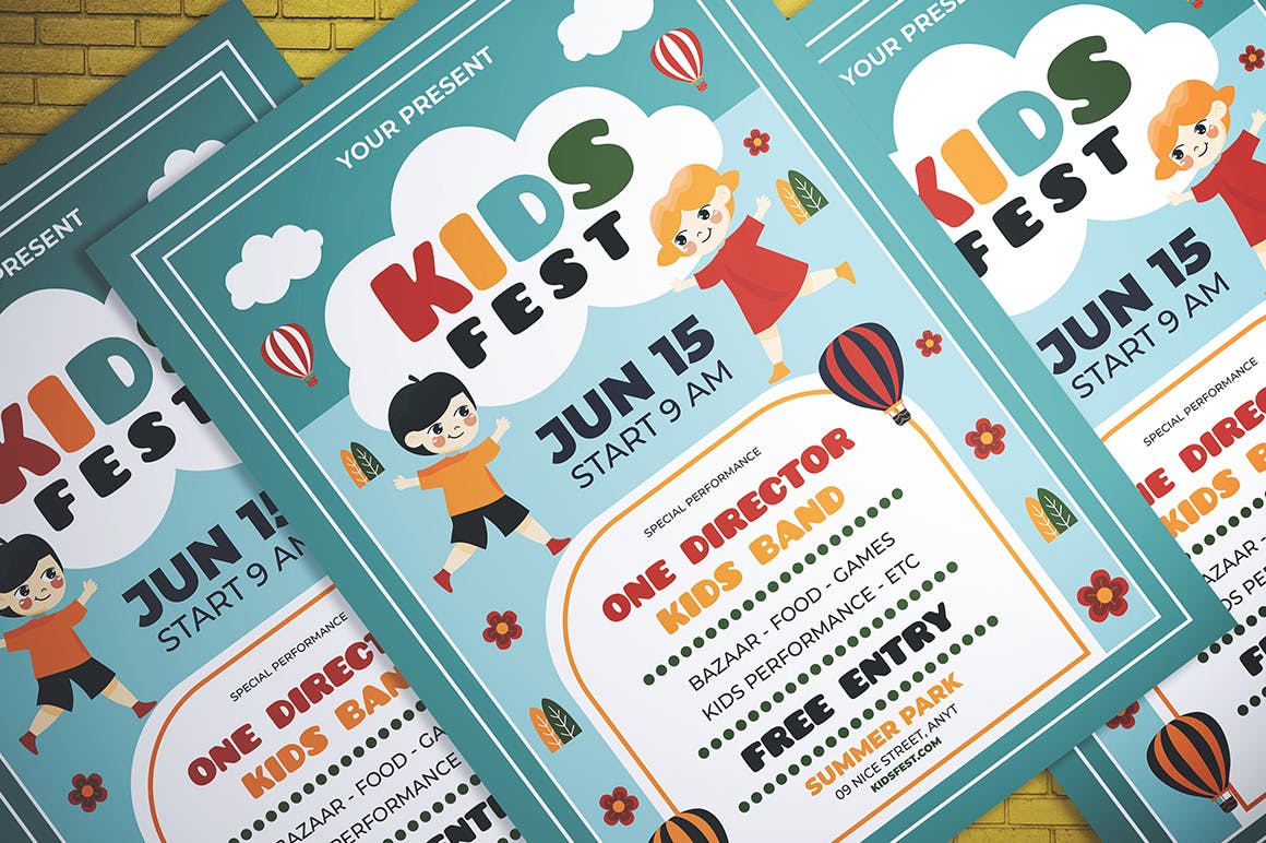 六一儿童节庆祝活动海报传单设计模板 Kids Festival Flyer插图(1)