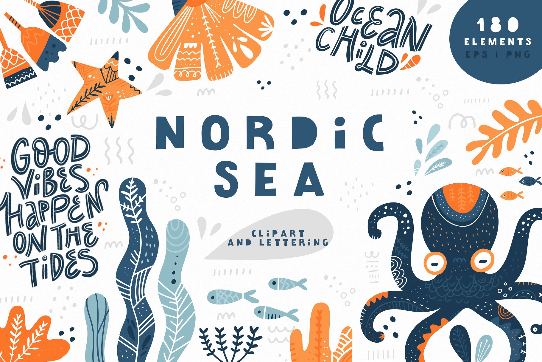 北欧民间艺术海洋主题剪贴画 Nordic Sea Folk Collection插图