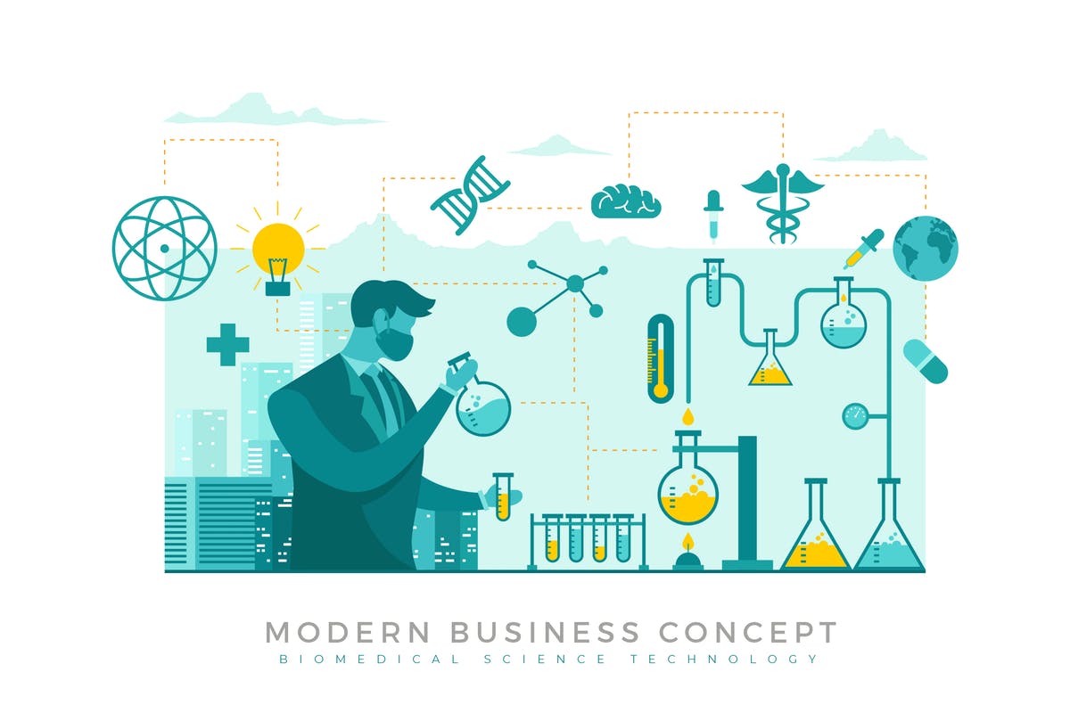 生物医学科学现代企业概念插画免费素材 Biomedical Science Modern Business Concept插图