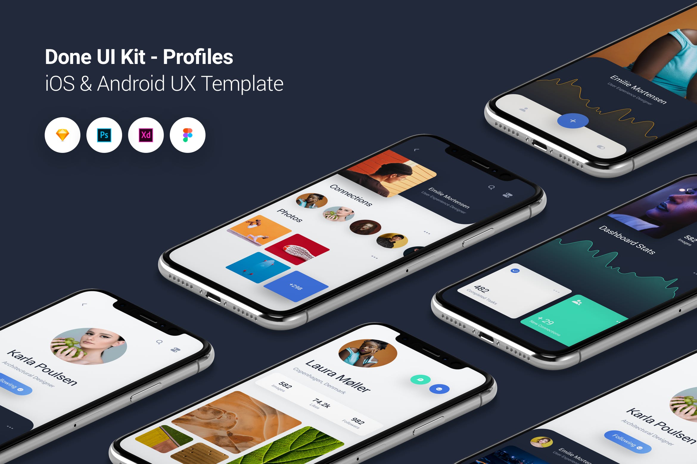 作品展示类型iOS/Android平台APP应用UI/UX设计模板 Profiles – Done UI Kit iOS & Android UX Template插图