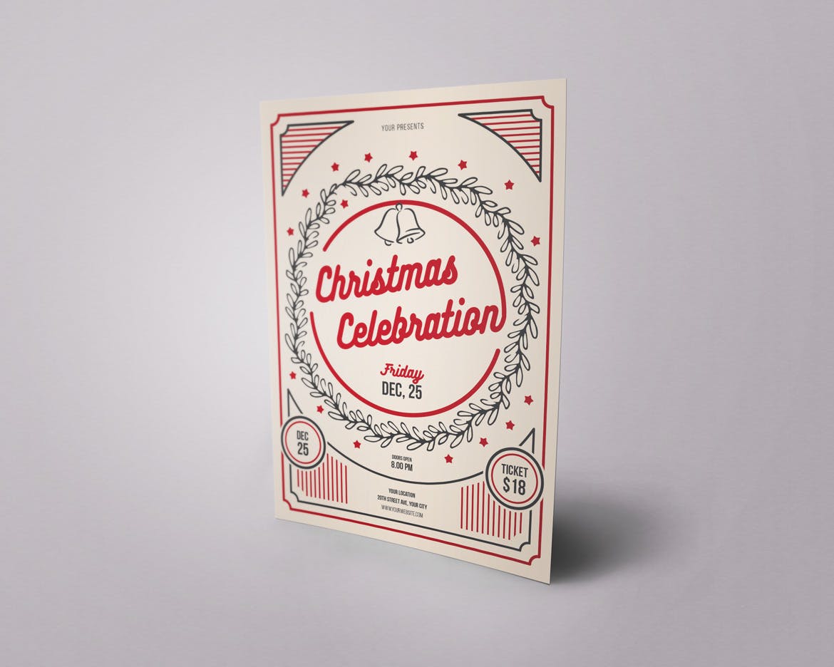 简约经典设计风格圣诞节庆祝活动海报设计模板 Classic Christmas Celebration插图(4)