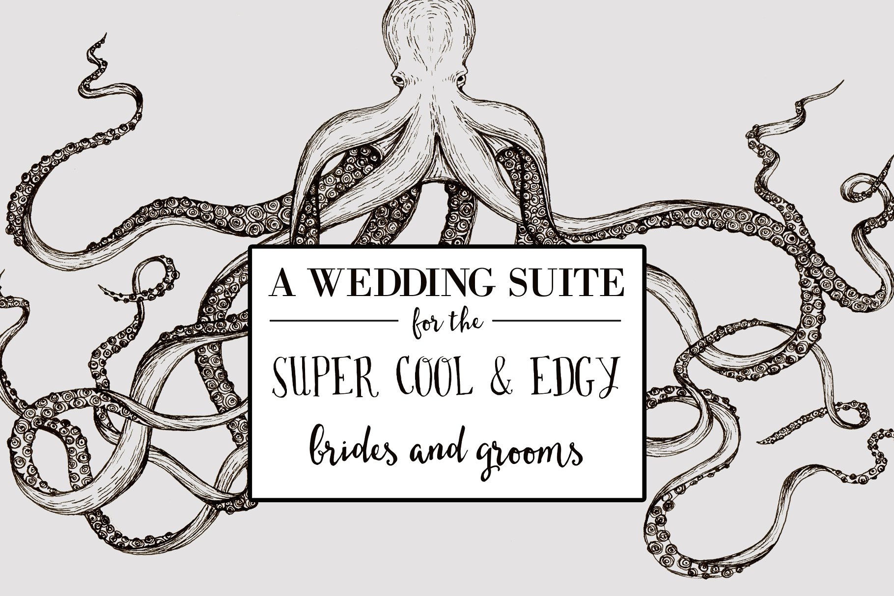 章鱼脚边框婚礼邀请函设计套装 Octopus Wedding Invitation Suite插图(4)