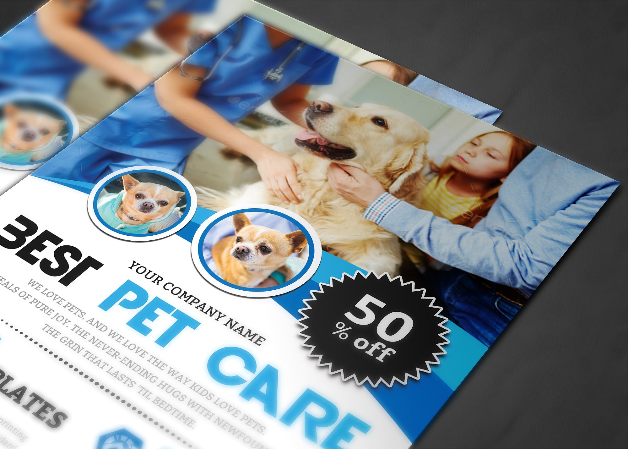 宠物医院护理机构宣传传单模板 Pet Care Flyer Templates插图(3)