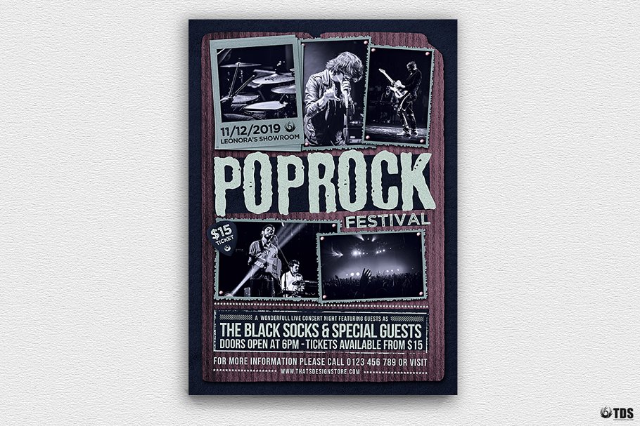 暗色调摇滚音乐节海报传单PSD模板V2 Pop Rock Festival Flyer PSD V2插图(1)