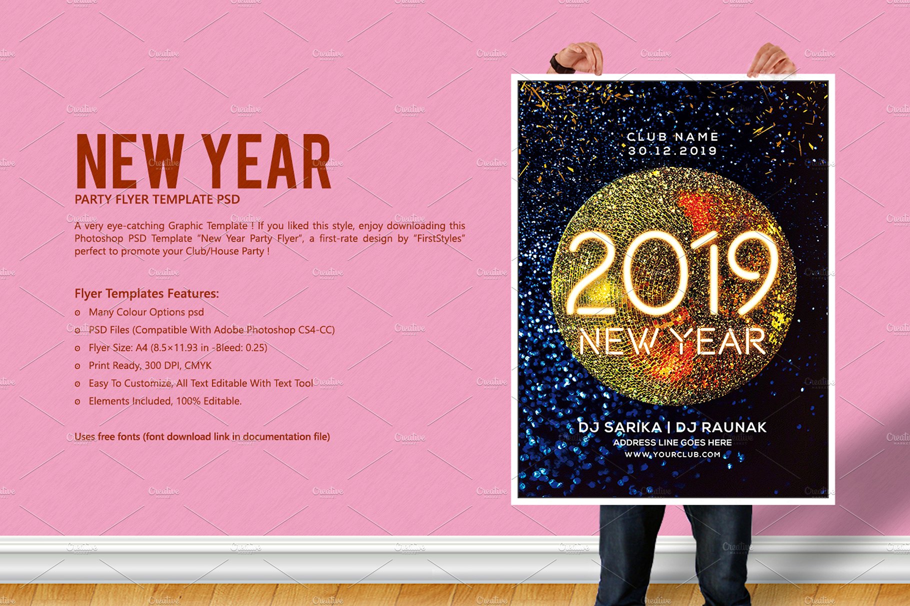 新年聚会海报模板 New Year Party Flyer [psd]插图