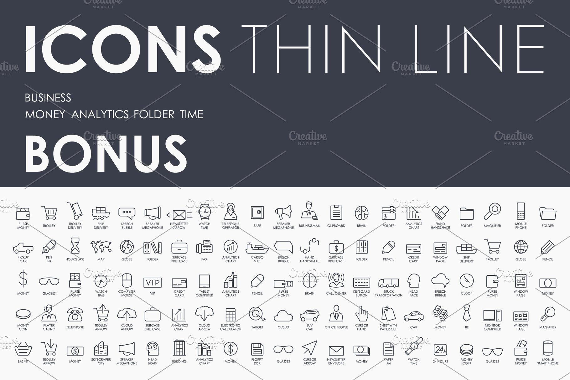 技术科技类细笔画小图标素材 Technology thinline icons + BONUS插图(1)
