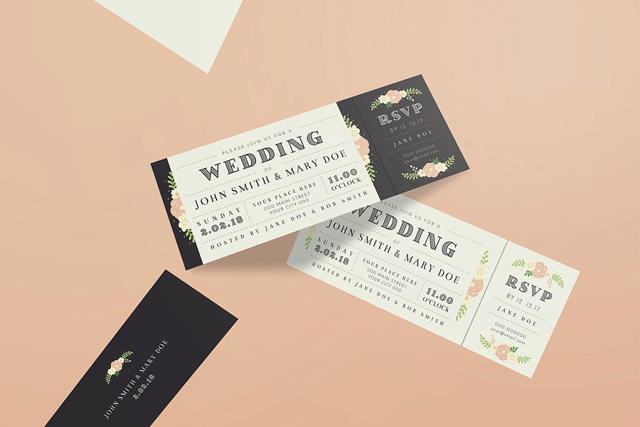 婚礼结婚宴会邀请函PSD模板 Wedding Invitation Ticket插图(1)