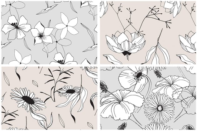 创意手绘花卉插画图案纹理素材 Graphic Flowers Patterns & Elements插图(7)