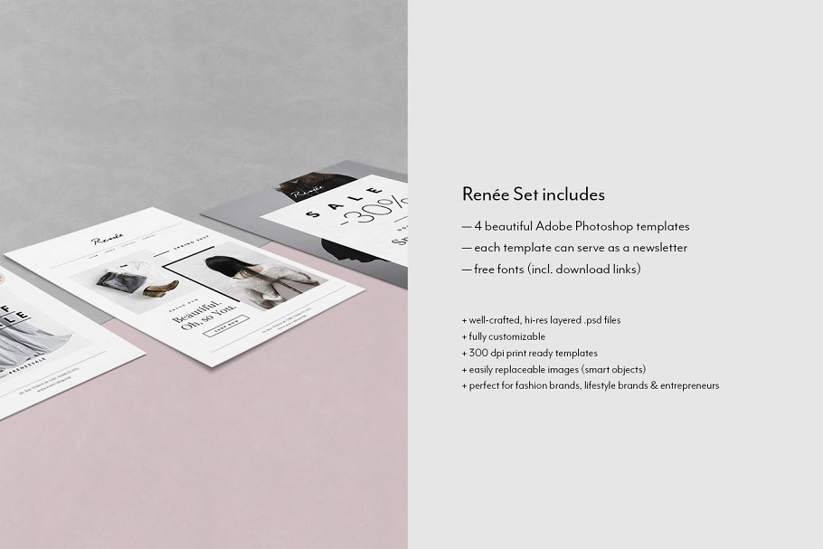 4张时尚明信片传单模板 4 Fashion Postcard Flyers • Renée插图(1)