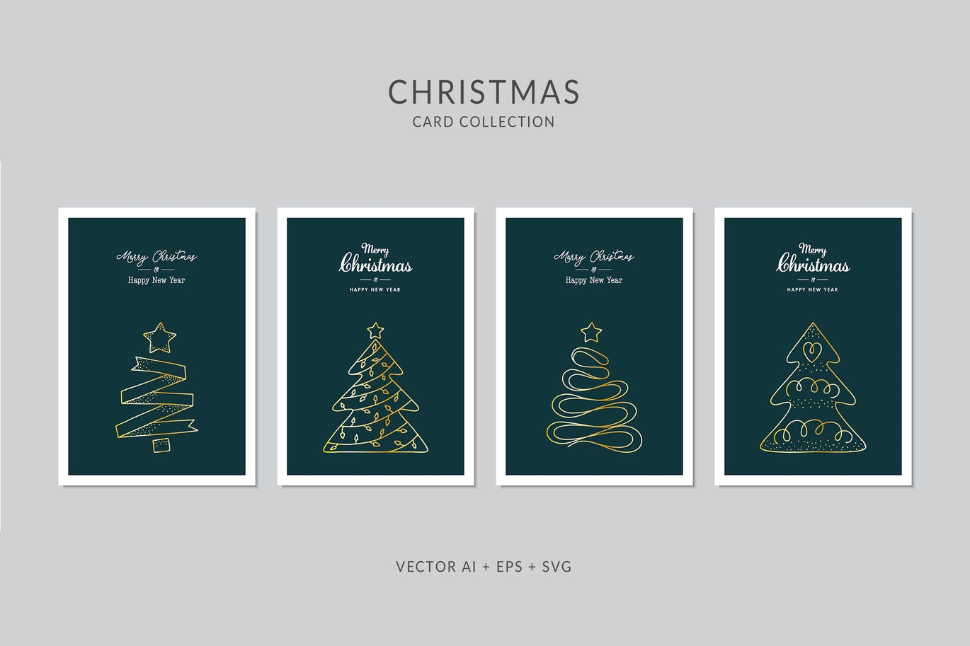 创意圣诞树图形圣诞节贺卡矢量设计模板 Christmas Greeting Card Vector Set插图