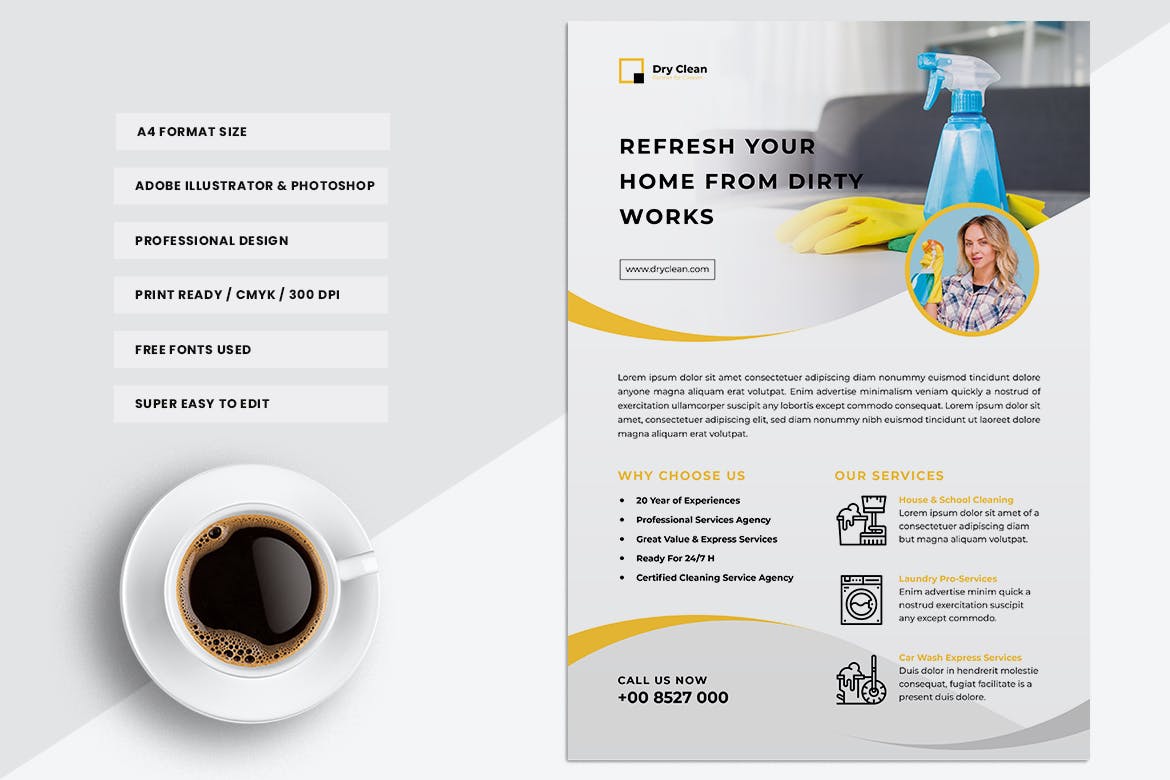 家电清洁上门/家庭家政保洁服务海报传单设计模板 DRYCLEAN Cleaning Services Flyer插图(3)