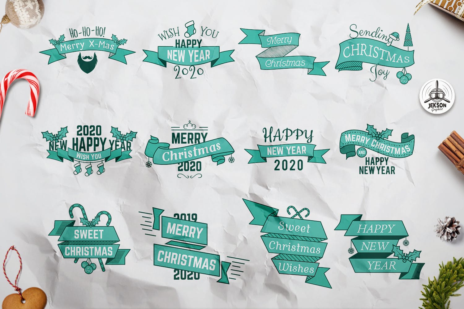 复古圣诞主题Logo/标签/徽章设计模板 Retro Christmas Overlays, New Year Labels & Badges插图(1)