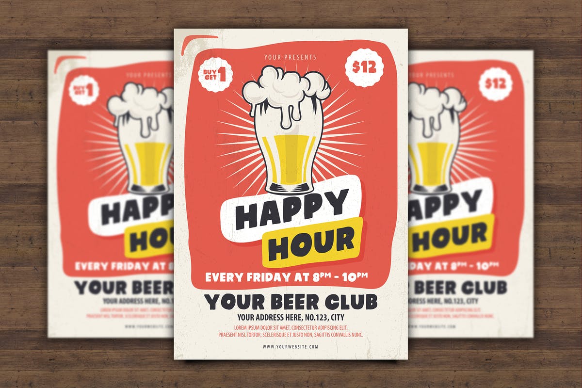 欢乐时光周末派对海报PSD模板 Happy Hour Flyer插图