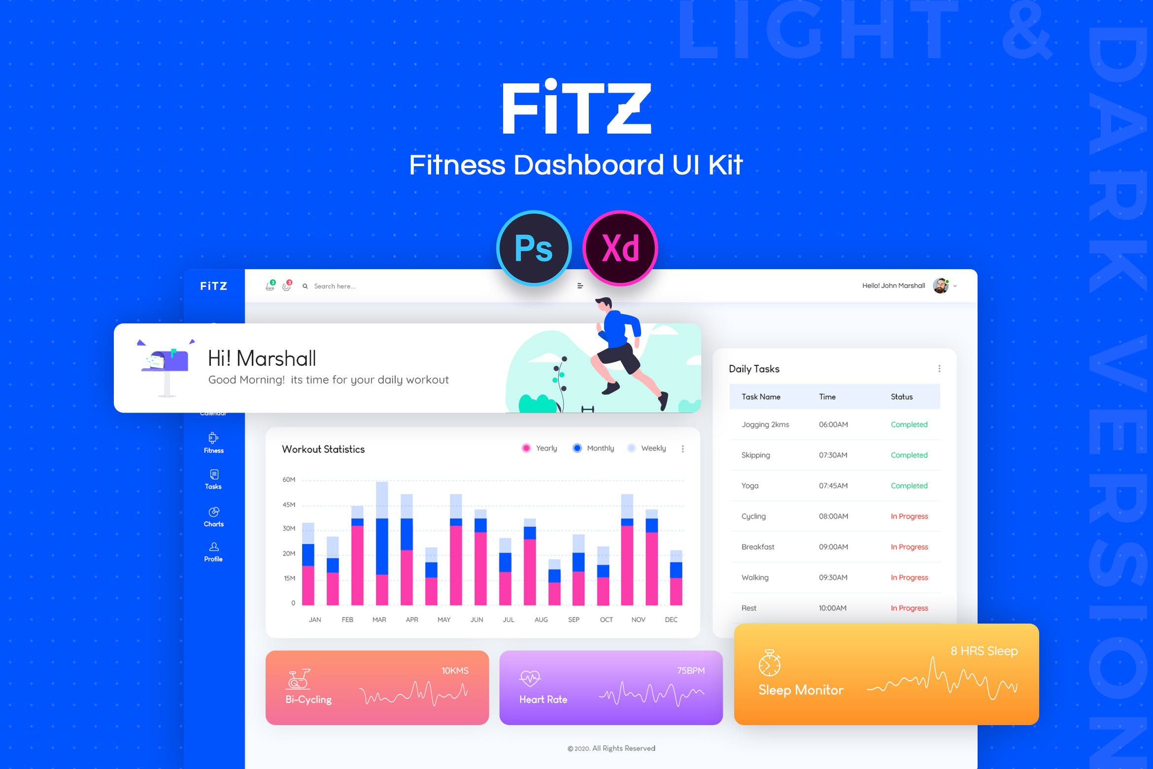 健身网站后台管理界面UI设计套件 Fitz : Fitness Dashboard UI Kit插图