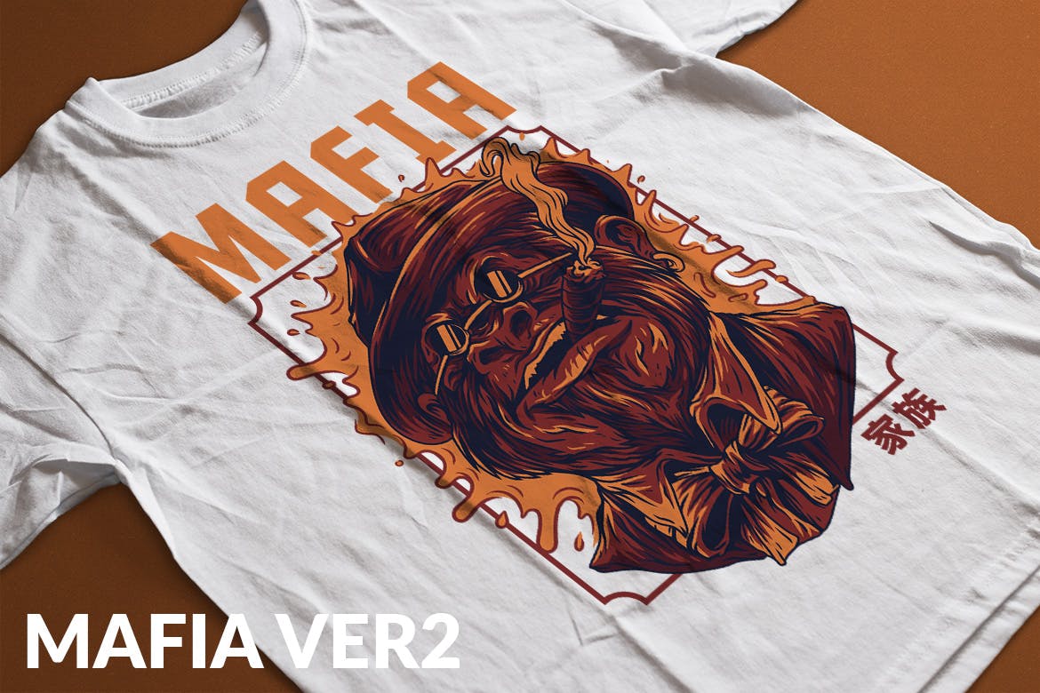 黑手党形象T恤印花图案设计 Mafia Ver 2插图(1)