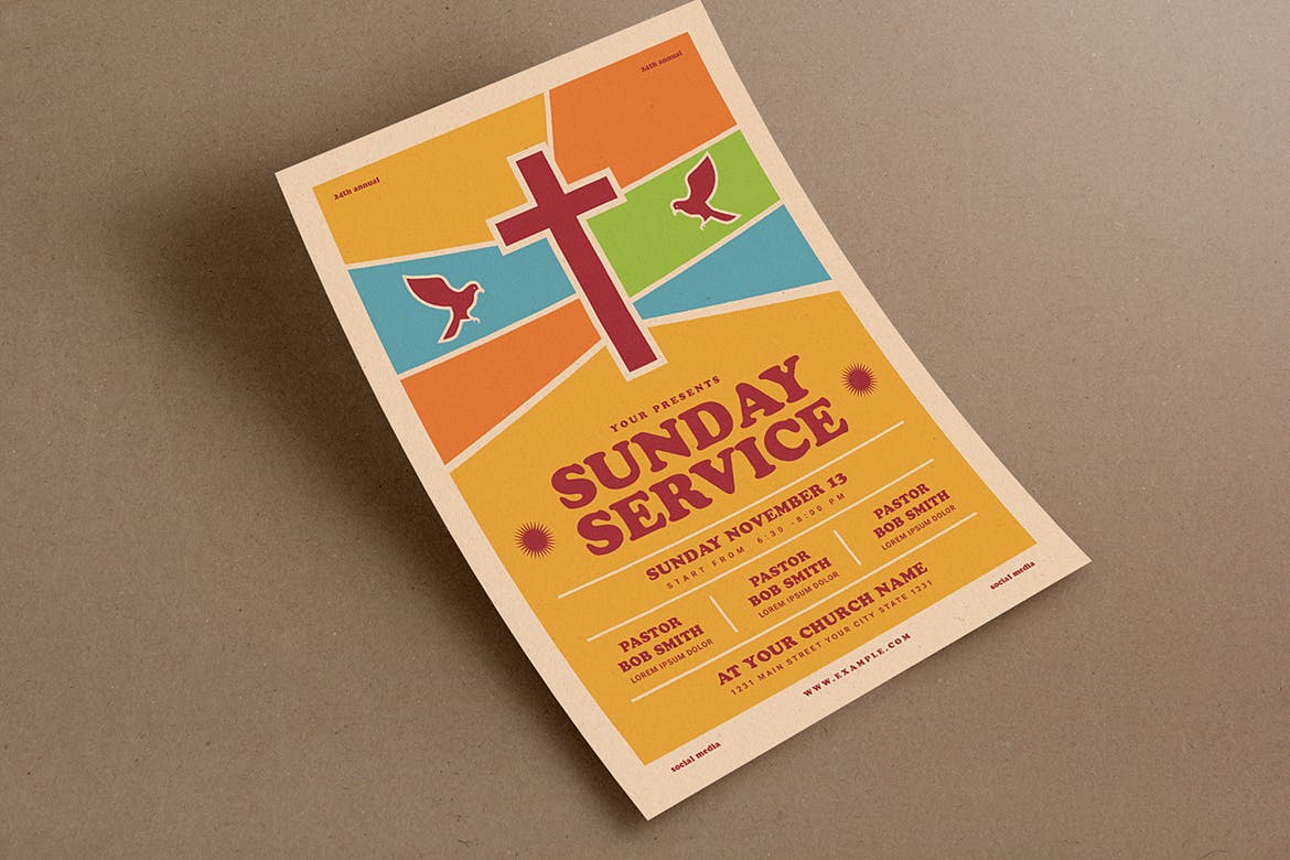教堂礼拜日宣传海报设计模板 Sunday Service Event Flyer插图(3)