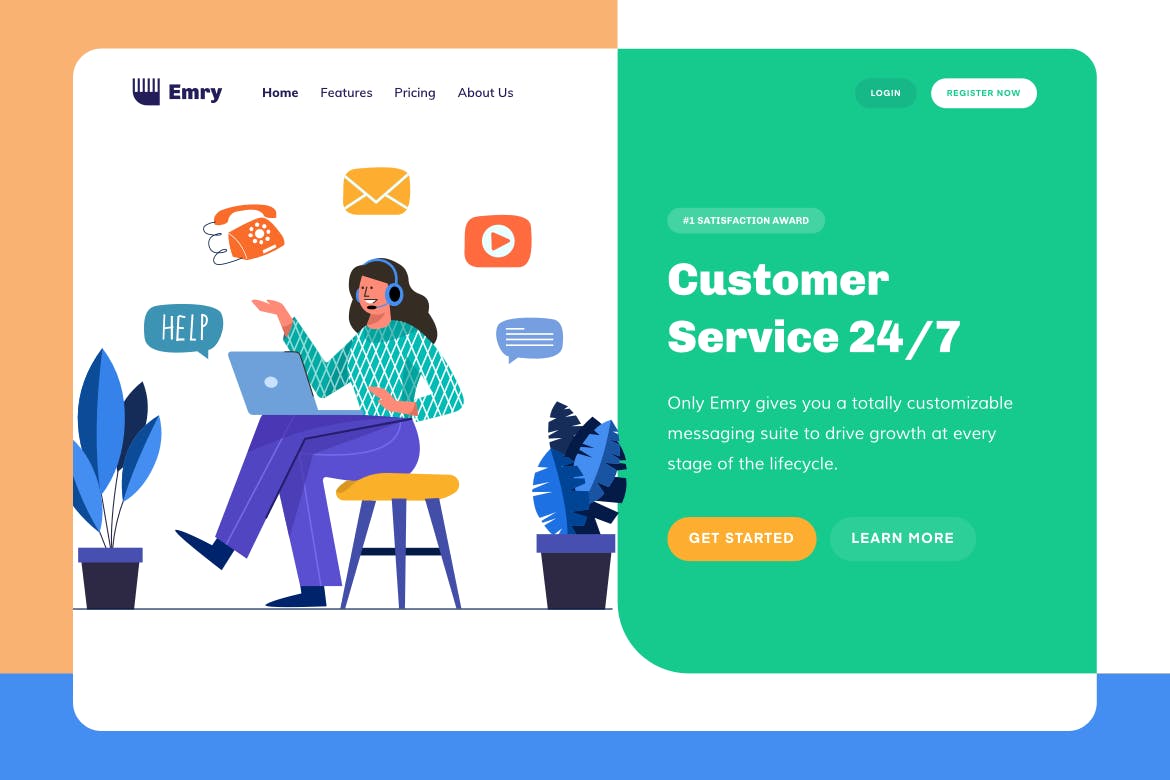 客户服务主题网站设计矢量插画 Emry – Customer Service Header插图(1)