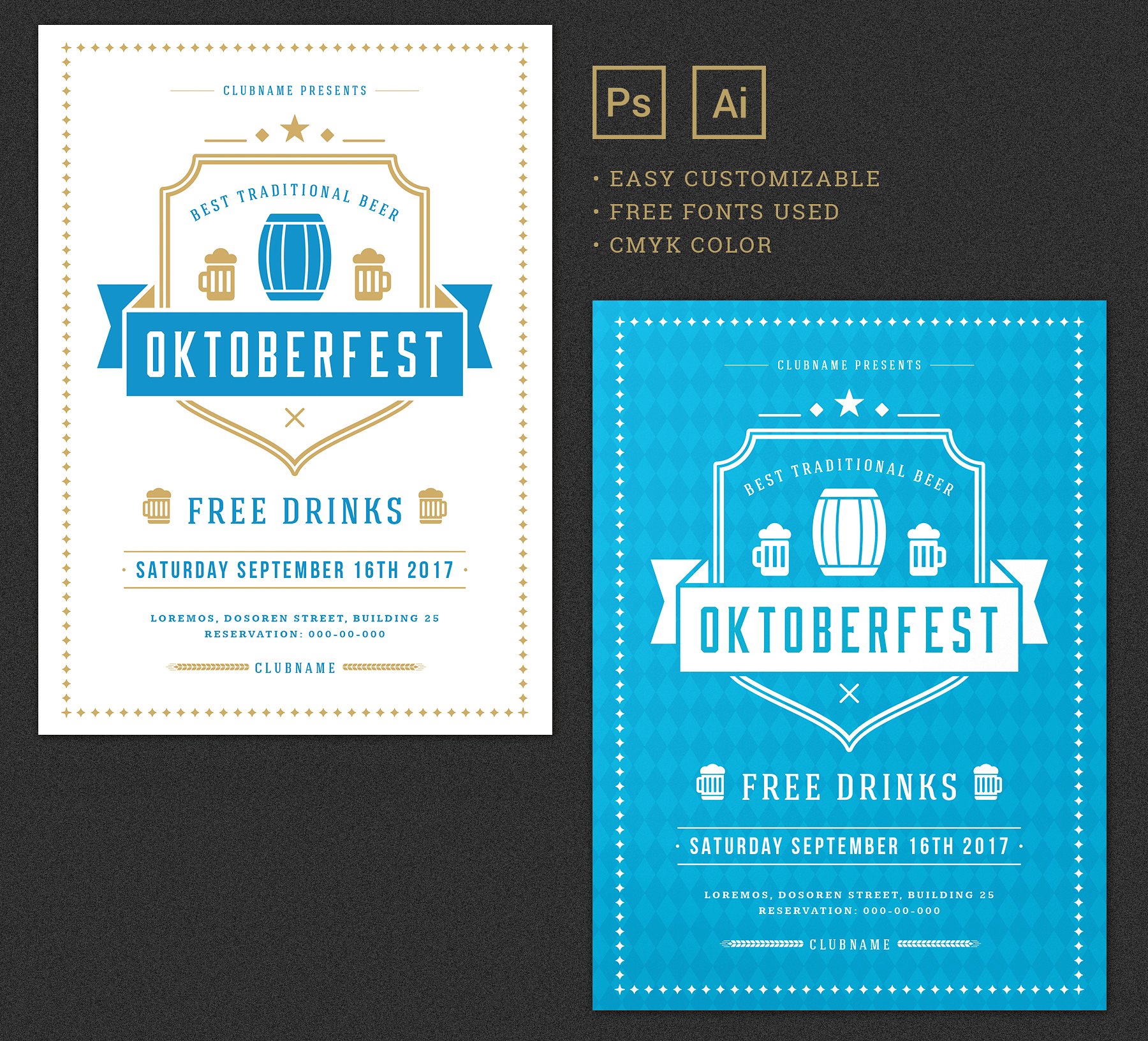 经典设计风格啤酒节海报模板素材 Oktoberfest Flyer Template插图