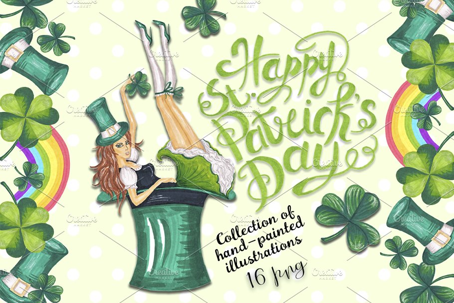 圣帕特里克节节日手绘插图合集 Happy St.Patrick’s Day Collection插图