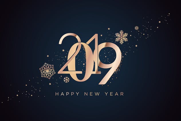 2019年金箔数字图形新年贺卡海报设计模板 Business Happy New Year 2019 Greeting Card插图(1)