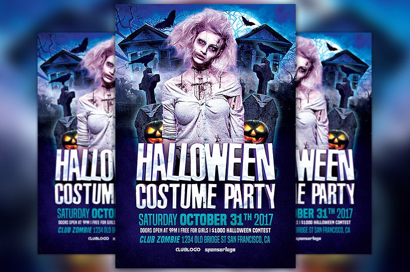 万圣节服装化妆派对传单模板 Halloween Costume Party Flyer插图