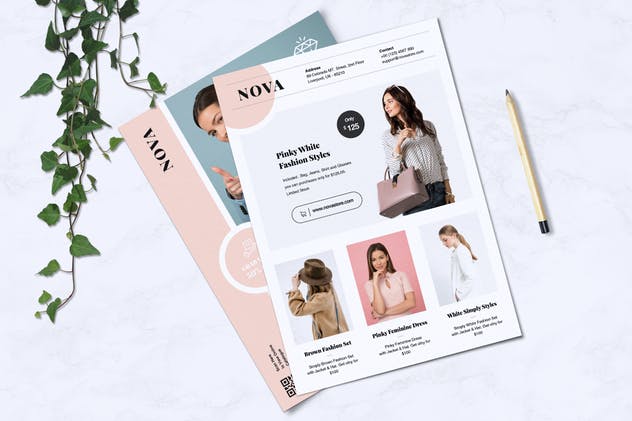极简主义时尚行业品牌宣传传单设计模板 NOVA Minimal Fashion Flyer插图(1)