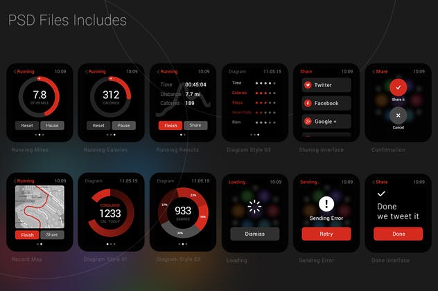 健身类穿戴设备应用UI模板 Swissfit Watch App UI Kit插图(3)