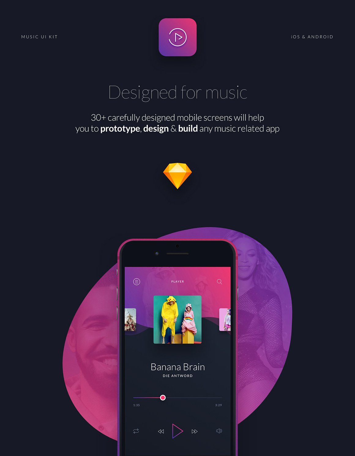 酷黑风格音乐应用设计 UI 套件 Music UI/UX Mobile App Kit插图(8)