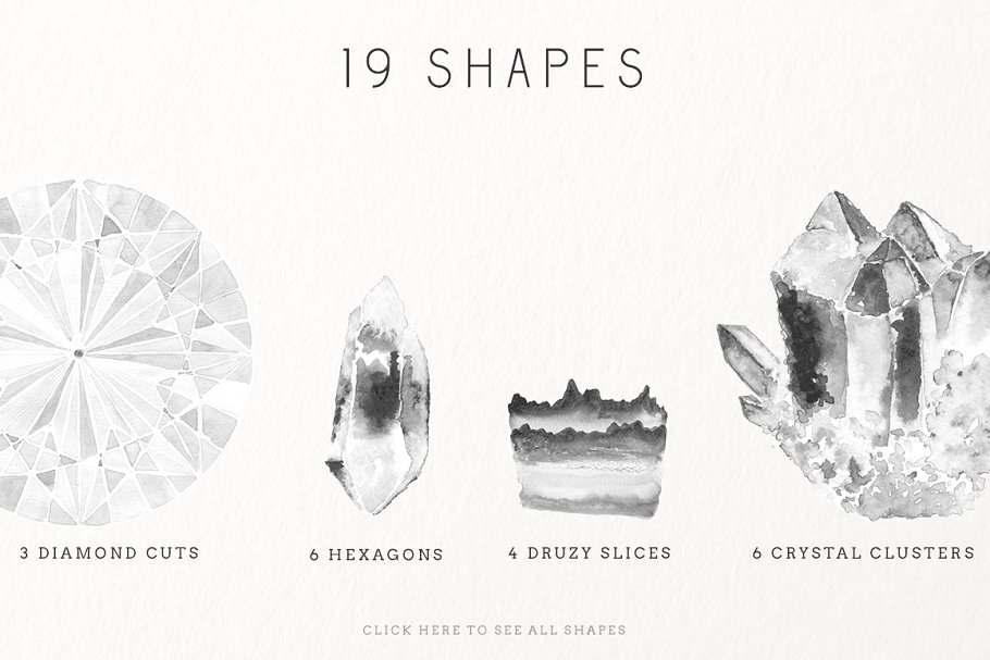 钻石宝石晶体水彩画插画 Watercolor Crystals插图(1)