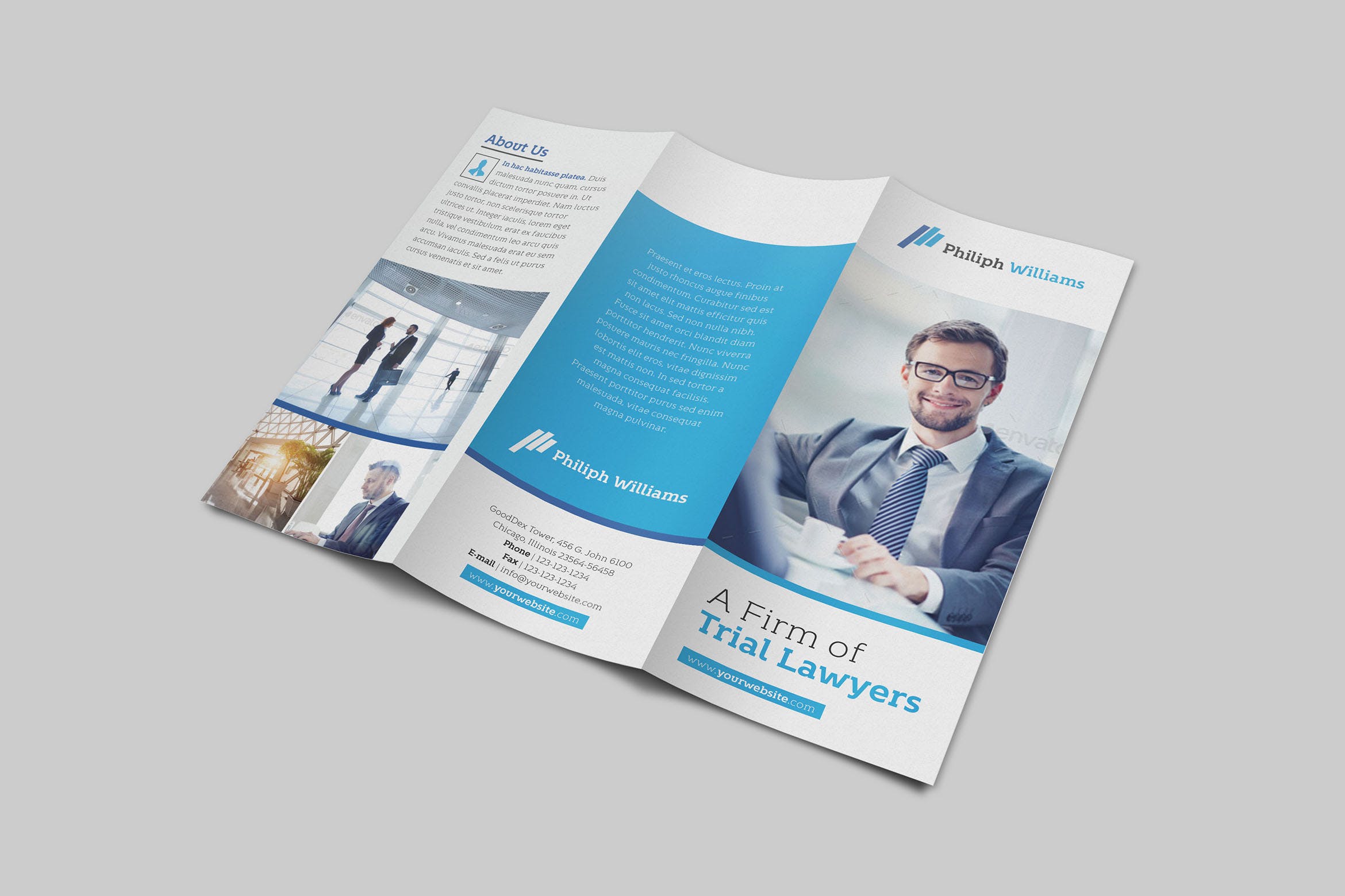 律师事务所三折页宣传单设计模板 Law Firm Trifold Brochure插图