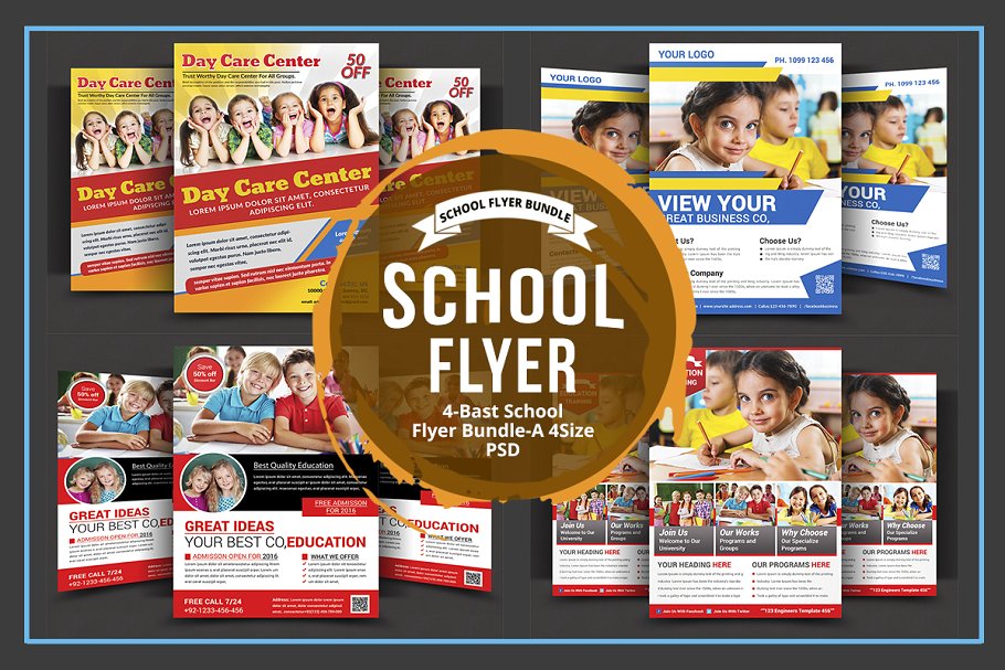 日托幼儿园宣传传单模板合集 Daycare Flyer Bundle插图