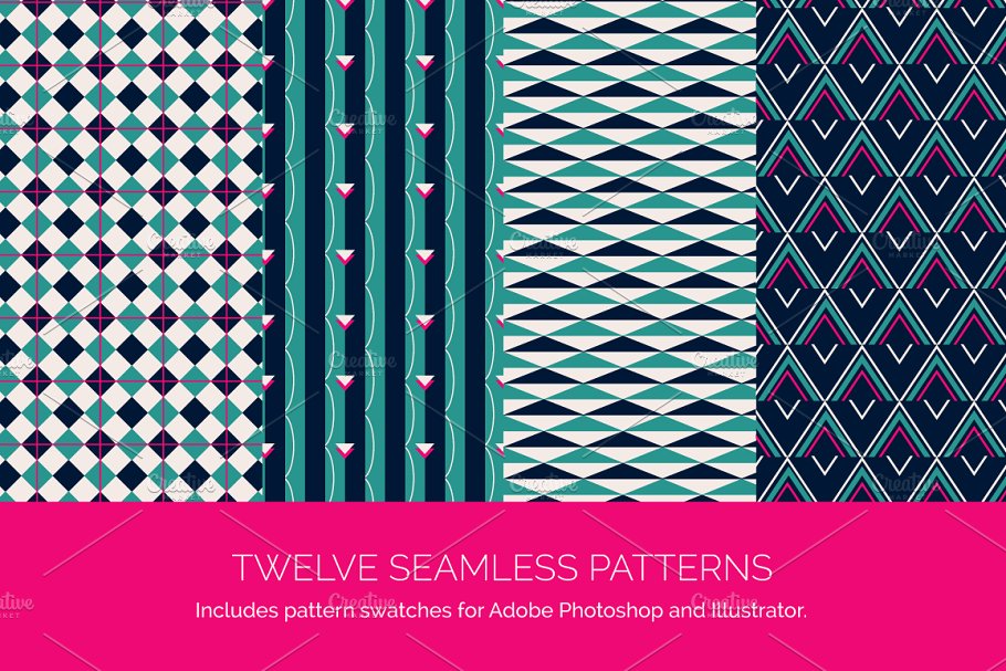现代几何图案无缝纹理 Modern Geometric Seamless Patterns插图(1)
