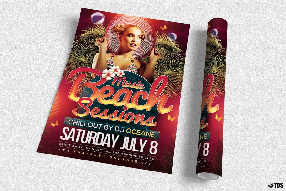 沙滩之夜海滩派对活动传单PSD模板 Beach Night Sessions Flyer PSD插图(2)