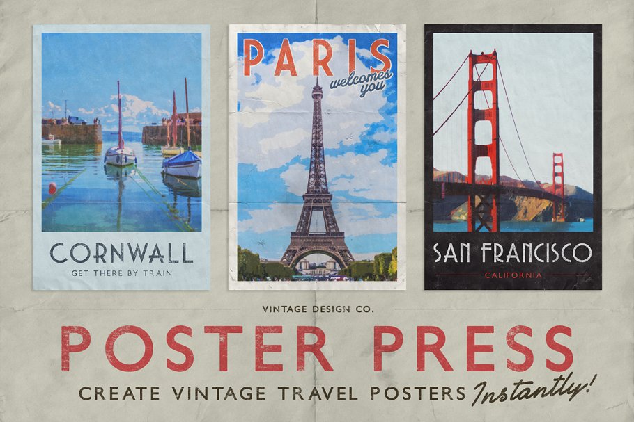 复刻1900’s年代明信片风格图层样式 PosterPress for Photoshop插图